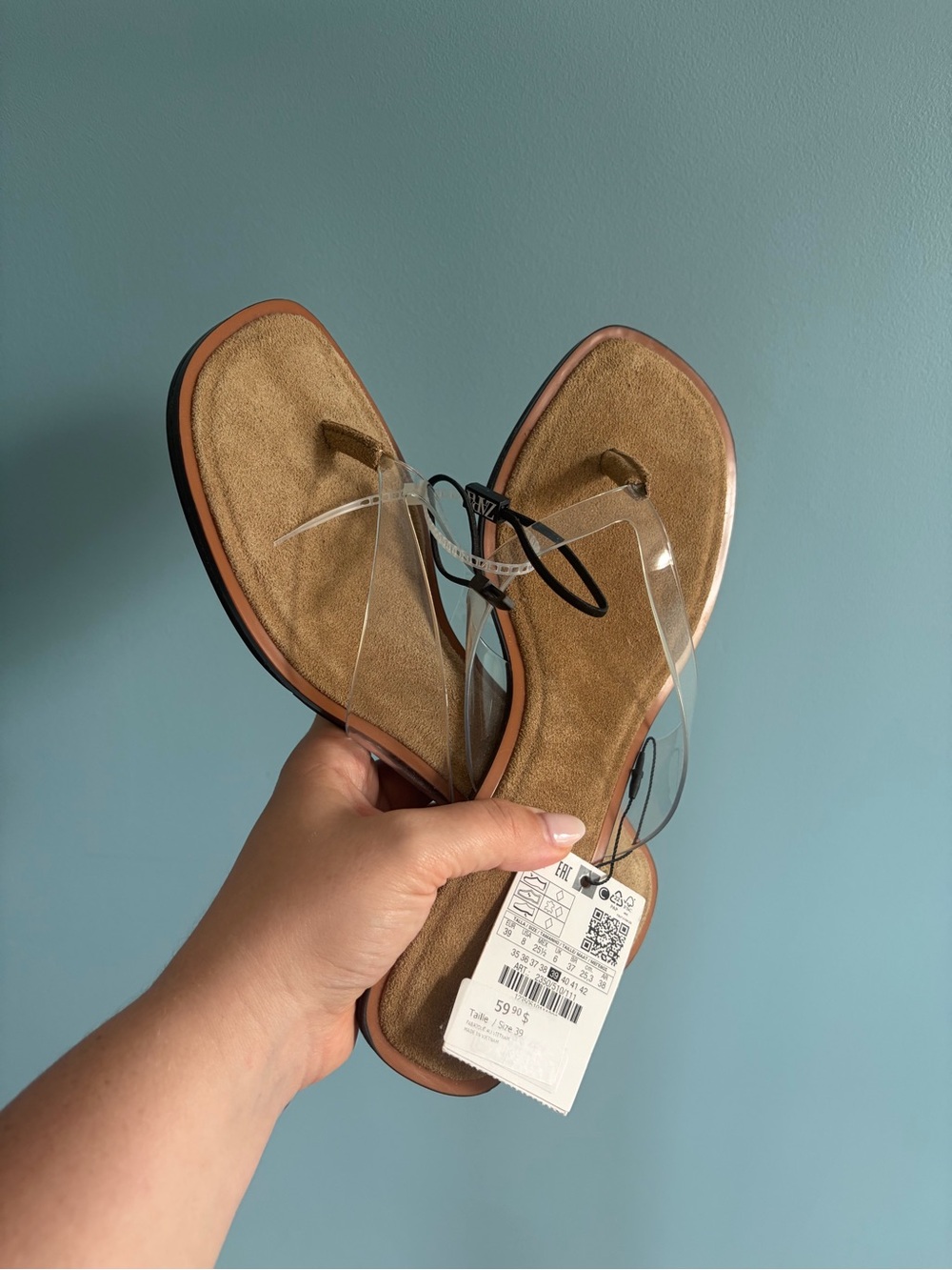 Zara Clear Strap Tan Footbed Women’s Sandals [Size 39/Women’s 8] - Picture 4 of 4